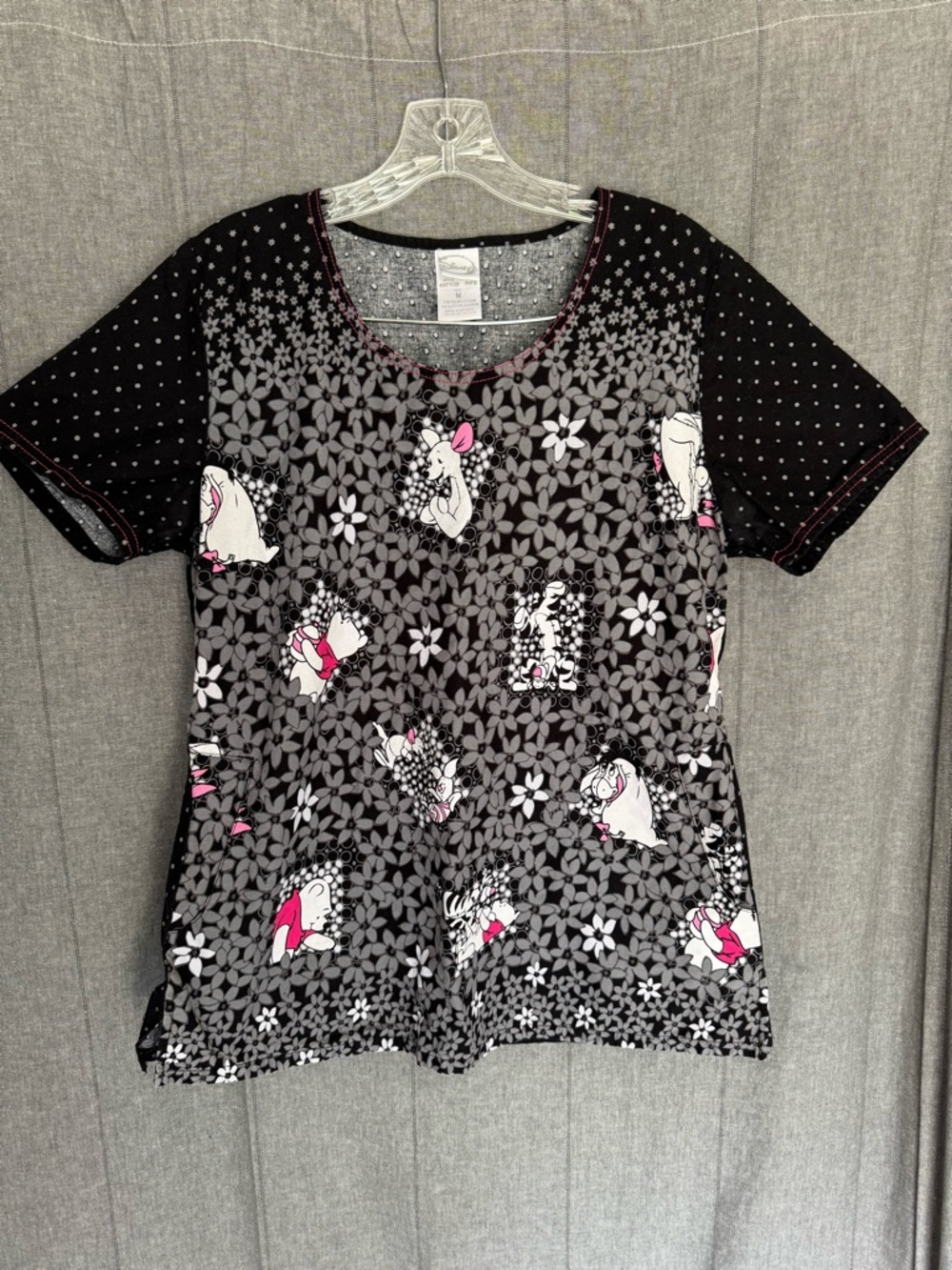 Disney Winnie The Pooh Scrub Top Healthcare Medical Uniform Black Grey Pink Med